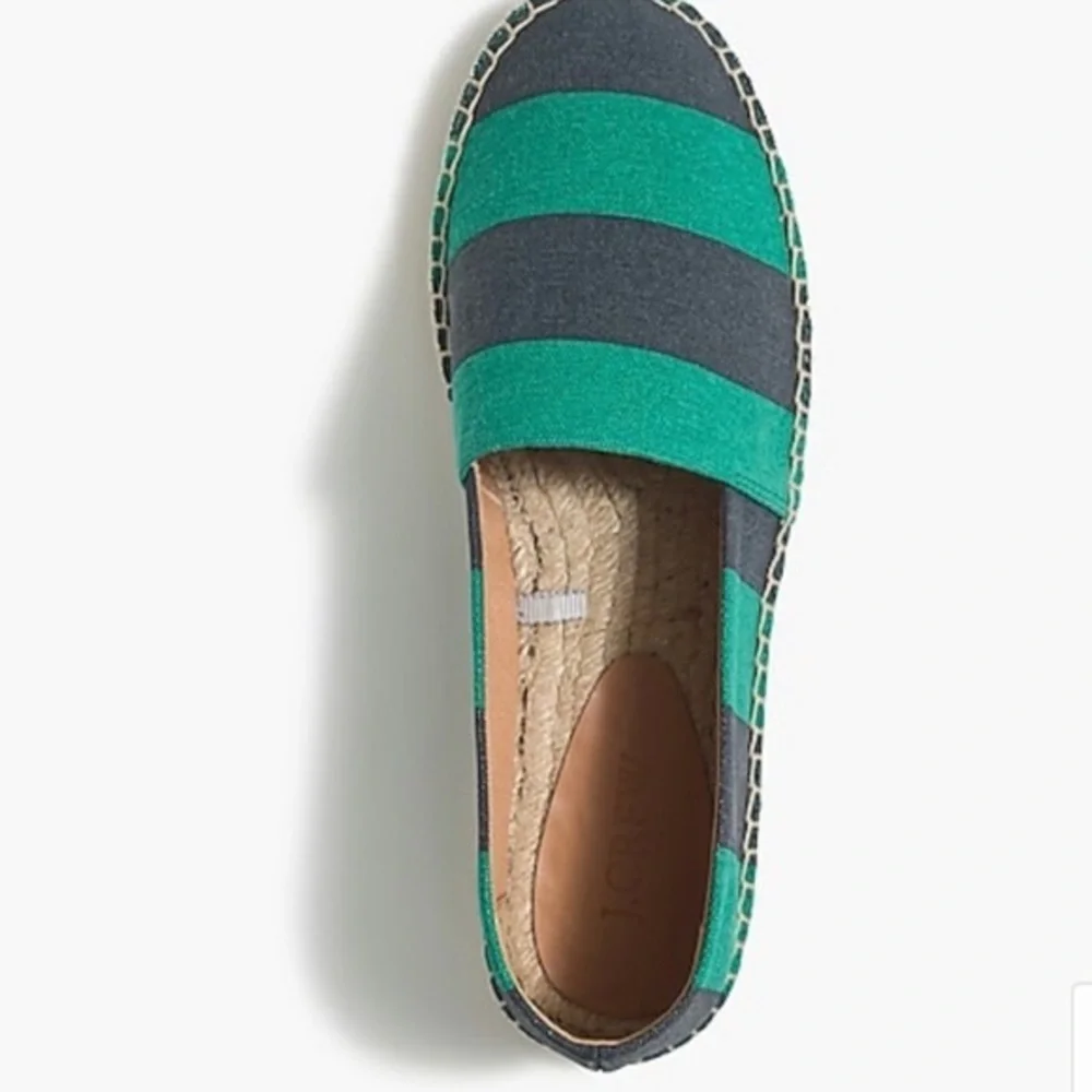 NWOT J.Crew STRIPED CANVAS SLIP-ON ESPADRILLES Green Stripe Size 8.5